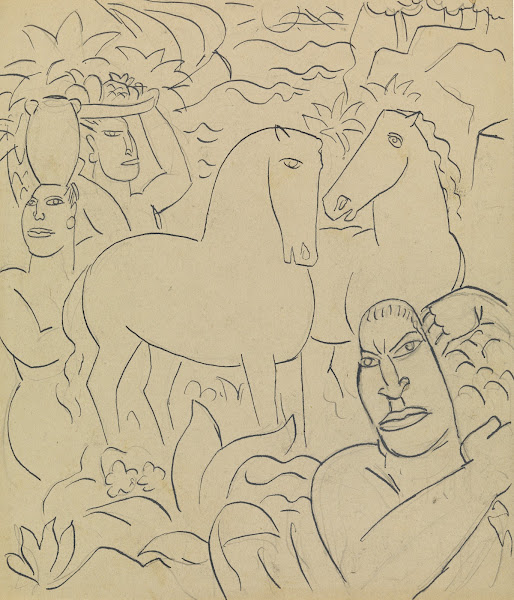 Landschap met inheemse vrouwen en paarden 20th century