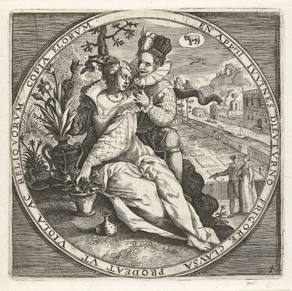 The month of April a couple in the garden 1650 1675
