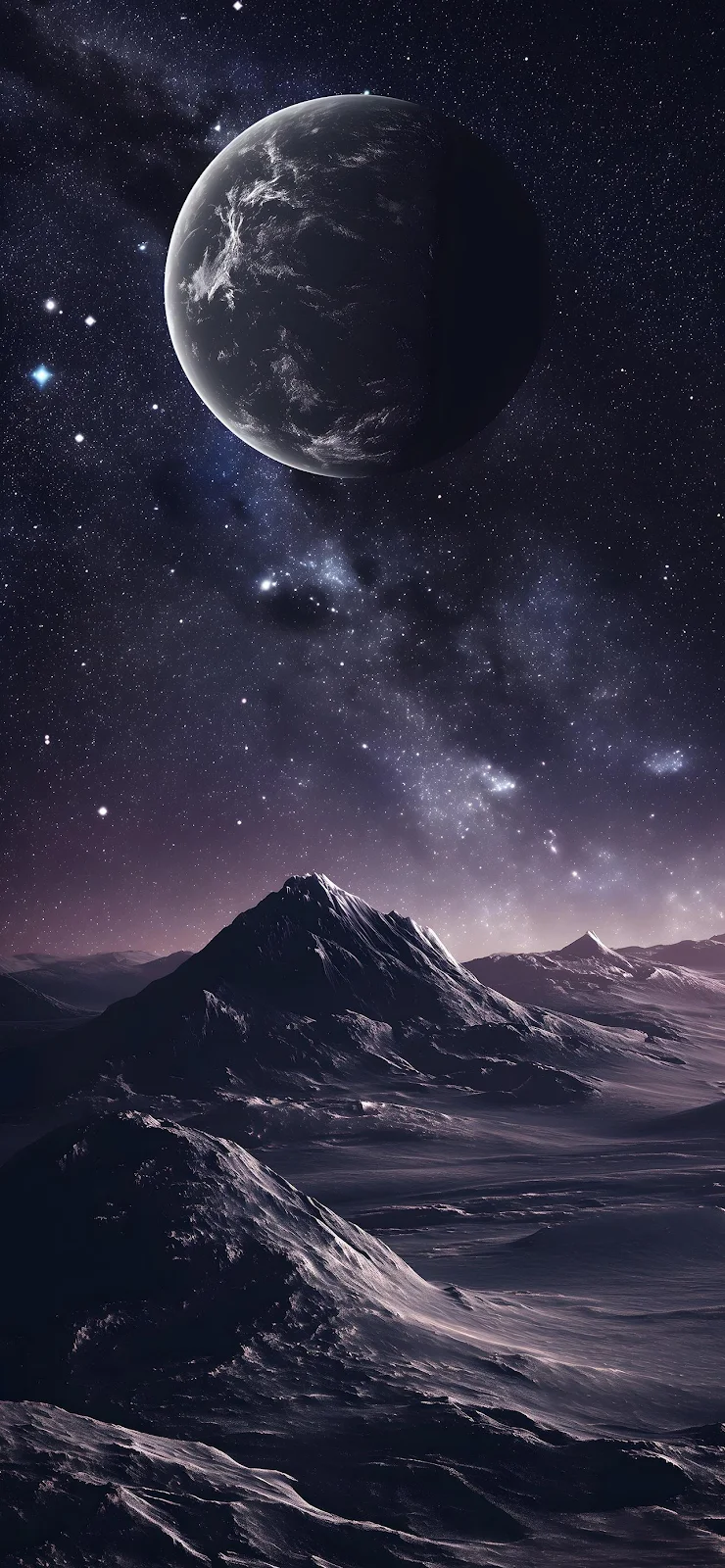 Deep Space Mountain Landscape - Digital Art Full HD iPhone Wallpaper (1284x2778)