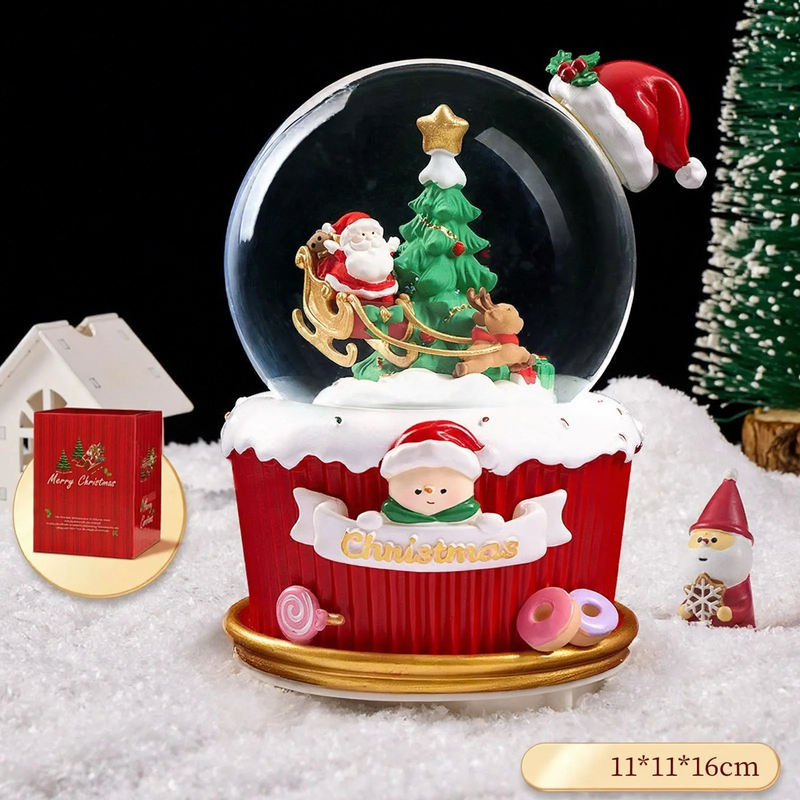 Christmas snow globe with light and music