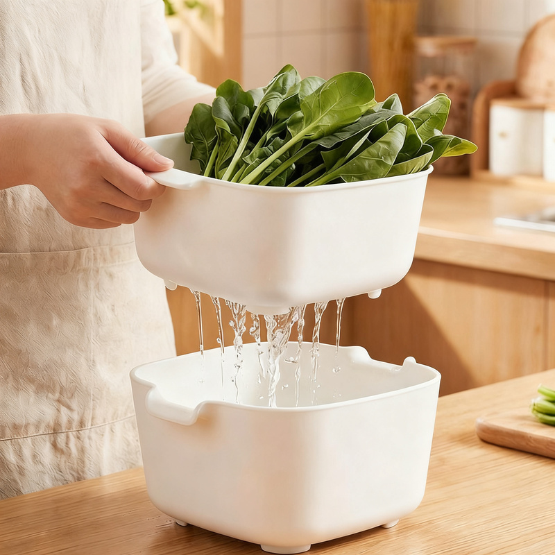 Double Sieve Washing Basket with Draining Bowl
