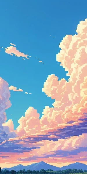 Pixel Art, Sky, Landscape, Sunset 5K Wallpaper Background
