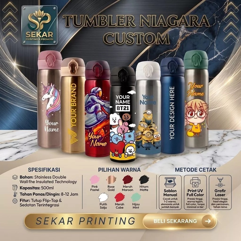 TUMBLER TREMOS NIAGARA CUSTOM PRINT UV/ Tumbler Niagara Tremos 500ml / design bebas — Sekar Printing