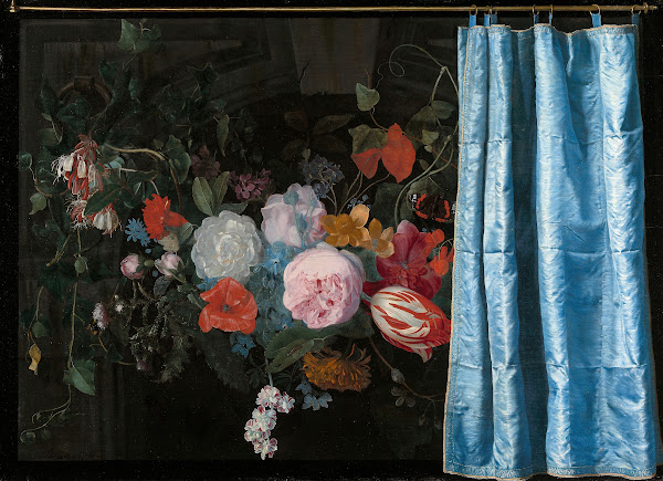 Trompe lOeil Still Life with a Flower Garland and a Curtain 1658