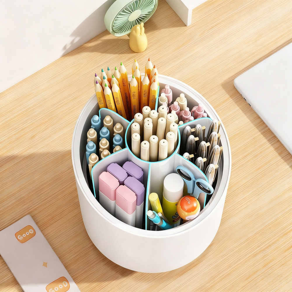 Rotatable pen holder with compartments