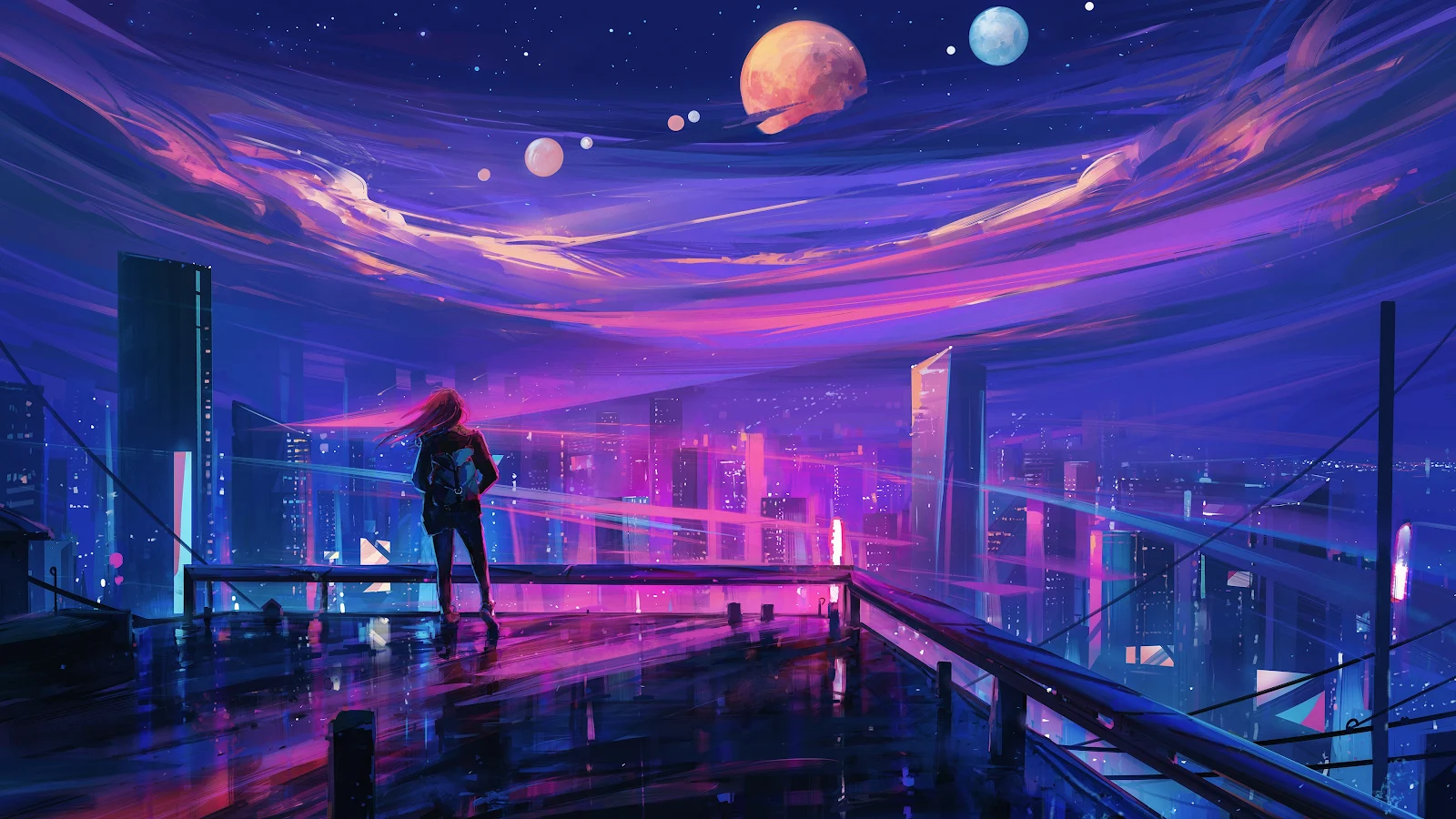 Cityscape, Fantasy Art, Cosmic, Night Sky 4K Wallpaper Background (3840x2160)