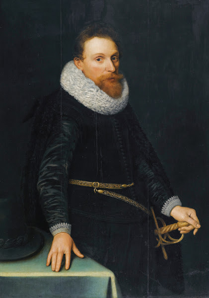 Portrait Of A Gentleman Three Quarter Length Standing Wearing A Black Tunic And