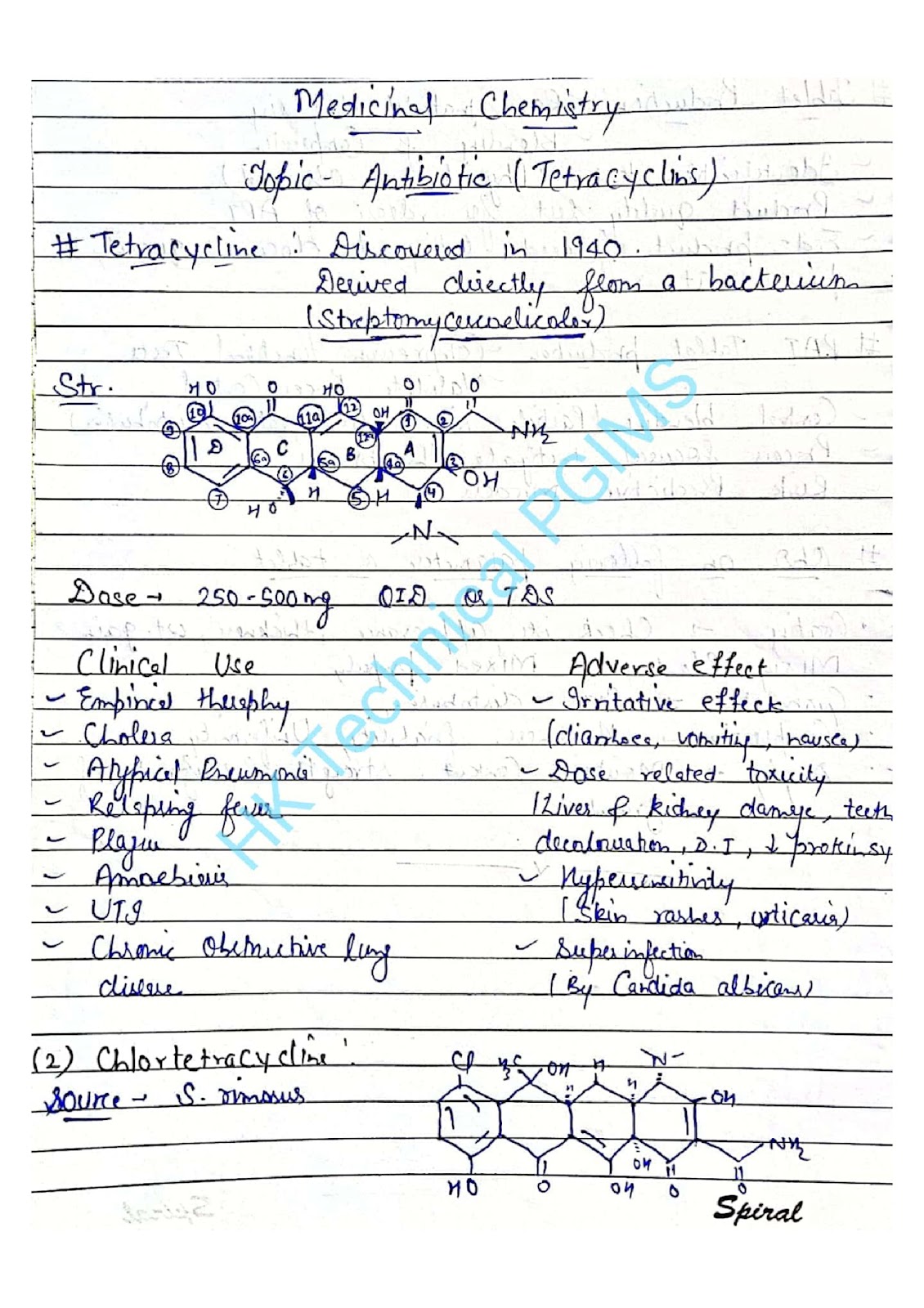 Tetracycline Handwritten Note PDF Download 6th Semester B.Pharmacy Lecture Notes,BP601T Medicinal chemistry III,BPharmacy,Handwritten Notes,BPharm 6th Semester,Important Exam Notes,