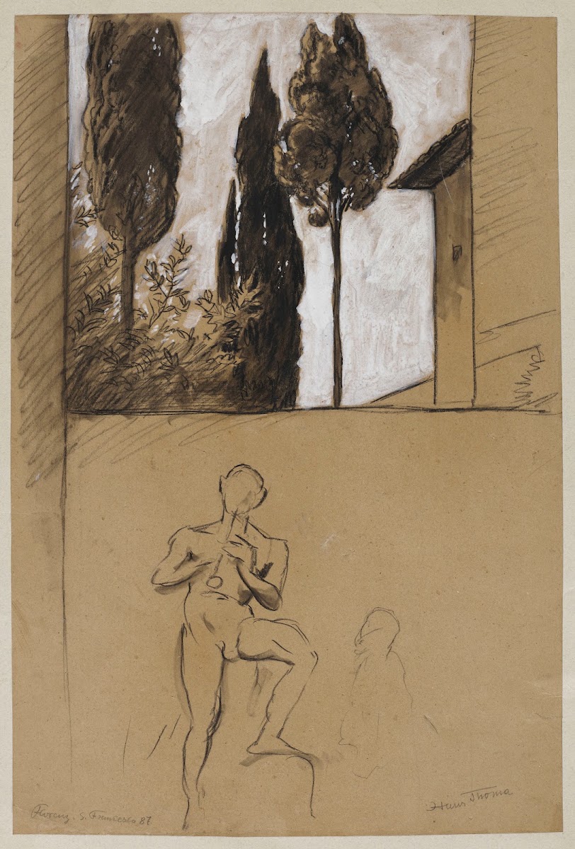 Surroundings of St Francis Monastery in Florence Outline of a Man Playing the Pi
