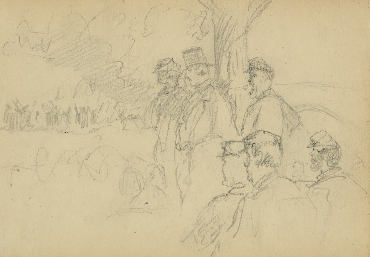 Officers and gentlemen watching a ceremony from a tree 1861 1864