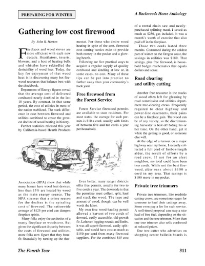 Gathering Low Cost Firewood By John R Horton 2004