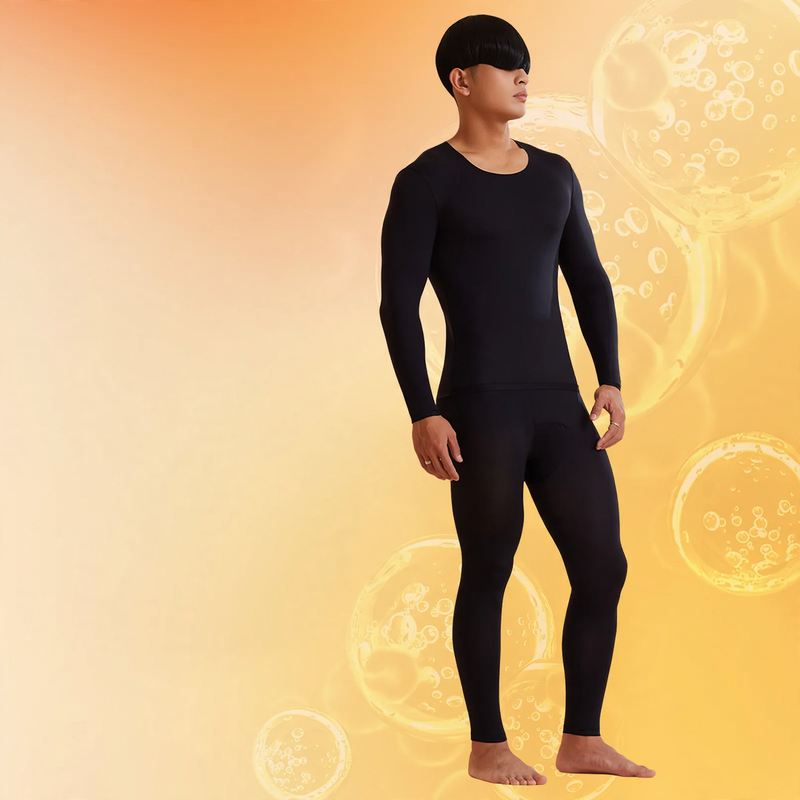 Thin Thermal Underwear Set for Men, Crew Neck