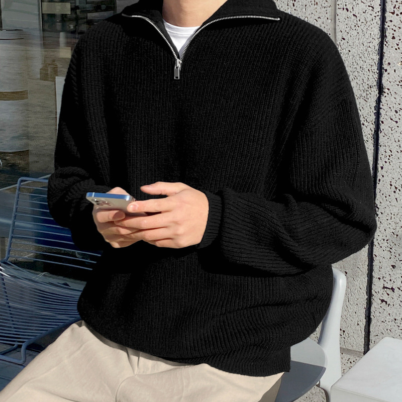 Herren-Strickpullover mit Stehkragen und Reißverschluss