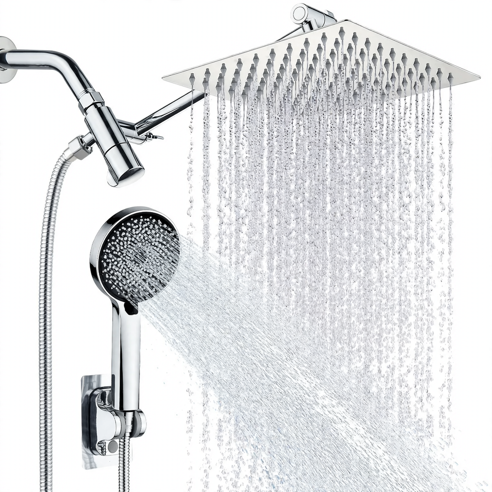 Shower system with rain shower head and hand shower