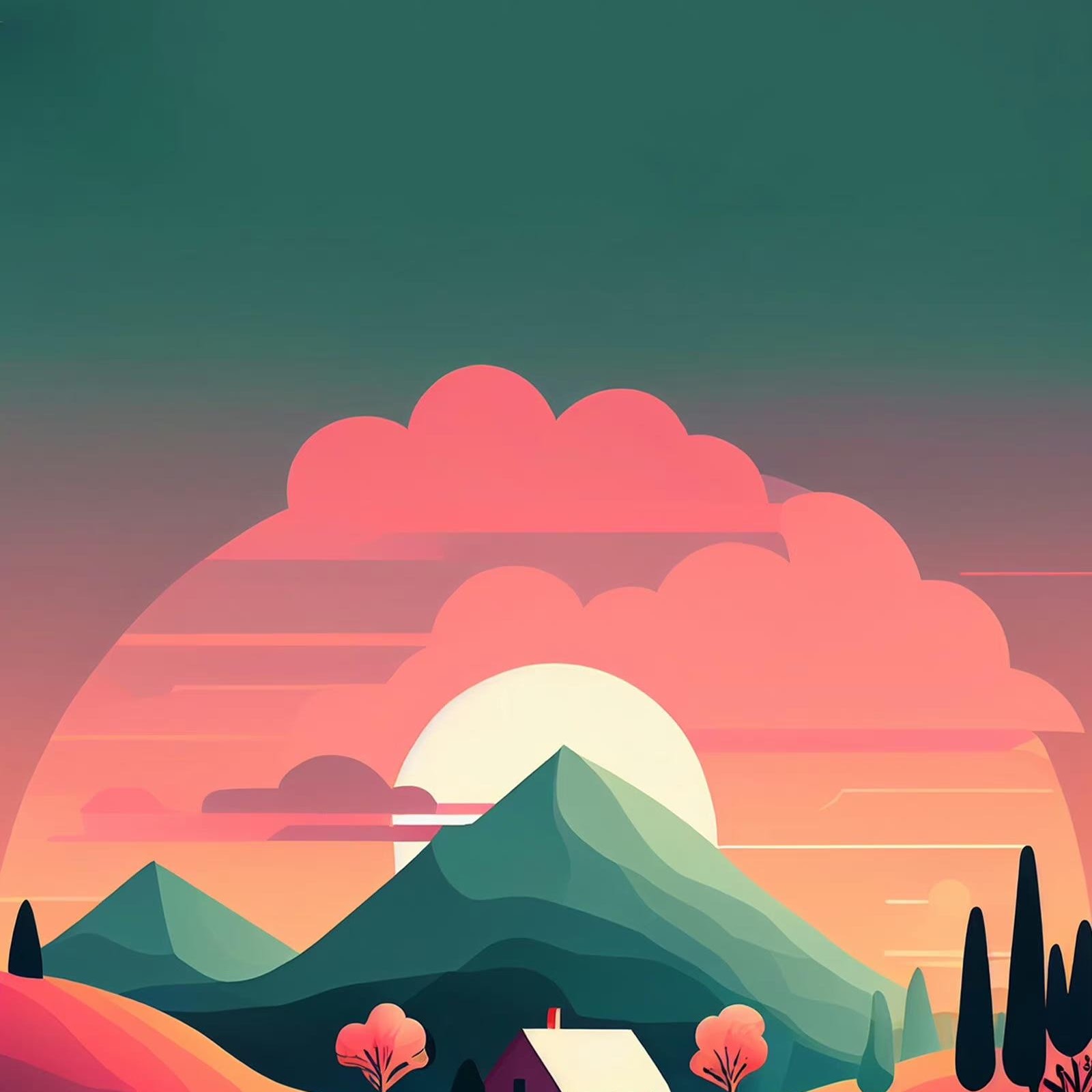 Download Landscape, Illustration, Mountain, Sunset 2K iPhone