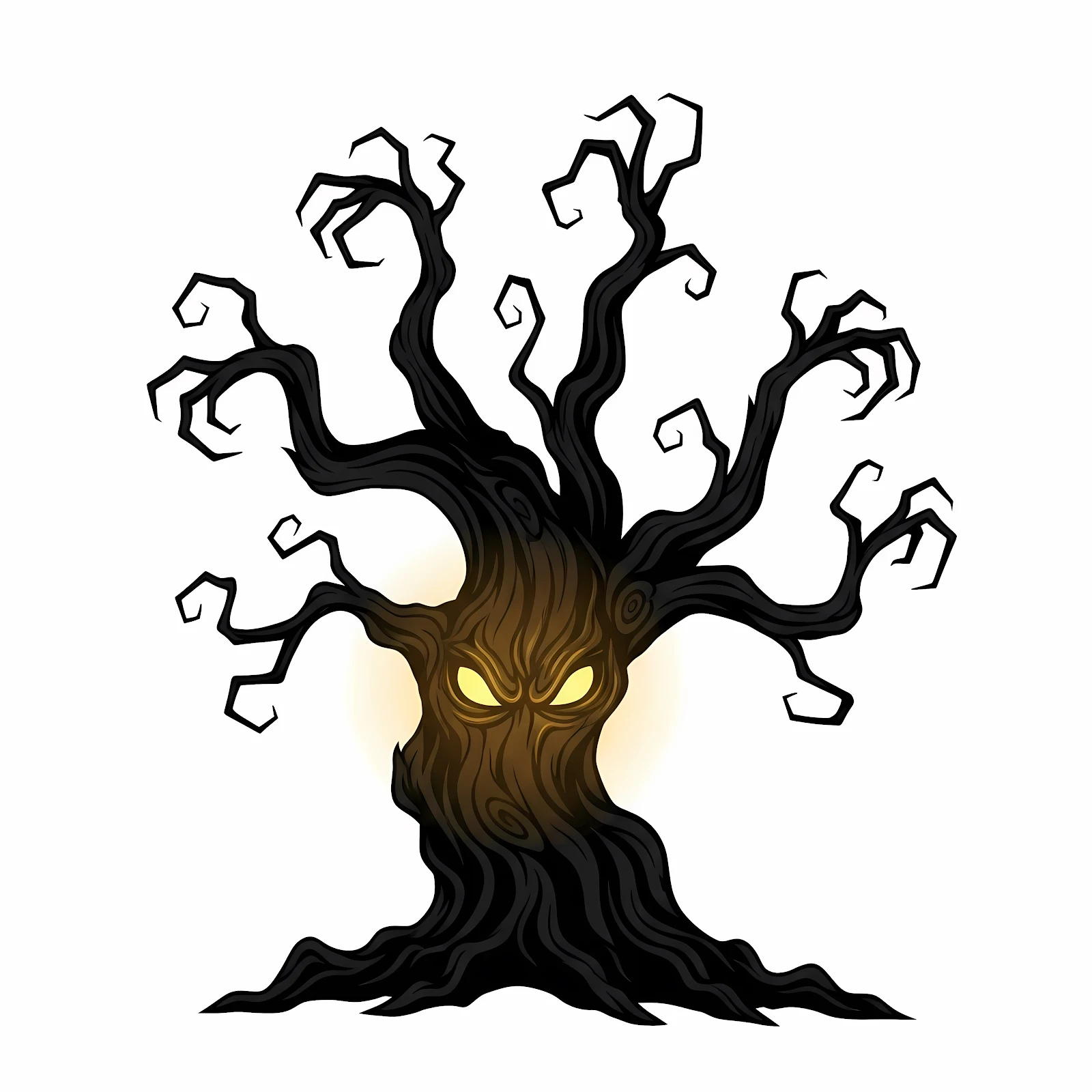 Discover a chilling free vector of a haunted Halloween tree with menacing glowing eyes and twisted branches.