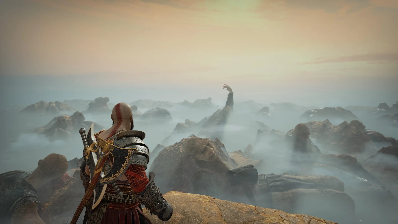 Kratos Looks Over The Giant's Valley - Video Game Snapshot 4K Wallpaper (3840x2160)