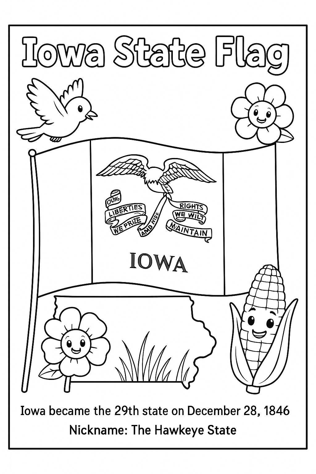 Iowa State Flag – Simple Educational Printable Coloring Page for Kids – printable coloring page