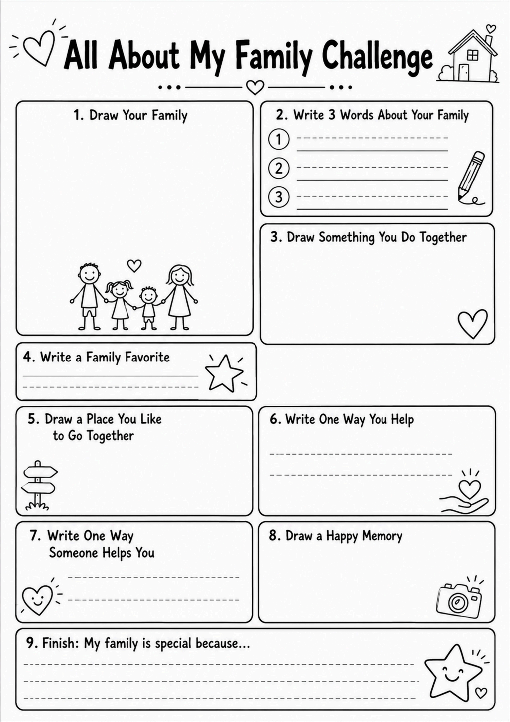 All About My Family Challenge Worksheet