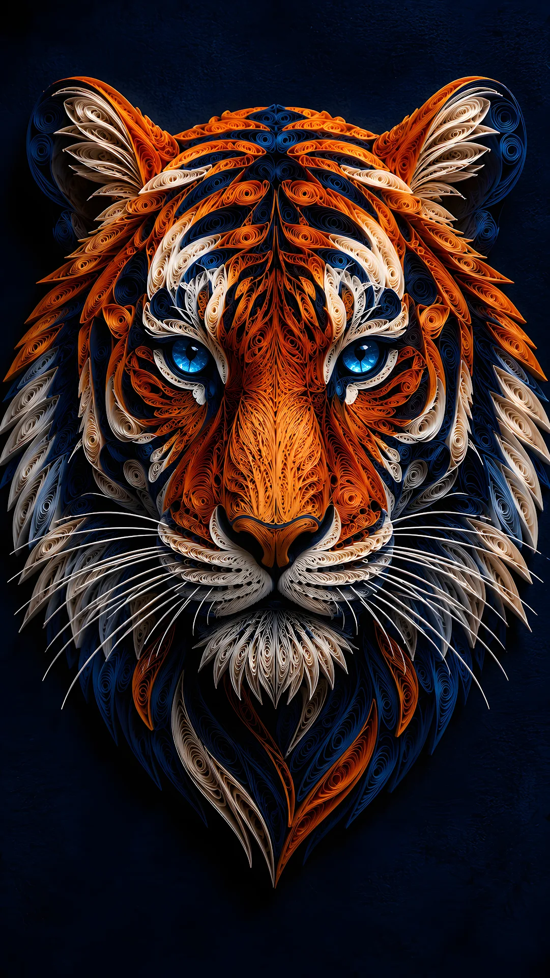 Abstract Tiger Face Textured Quilled Paper Illustration - Free 4K mobile Wallpaper