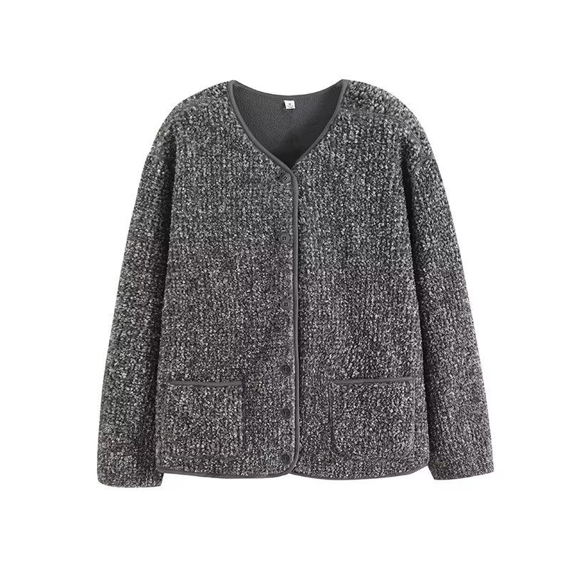 Faux lambskin and fleece cardigan