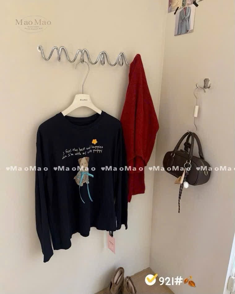 Áo thun dài tayin hình chú chó đính nơXONXEN SHOP 921 – Image 5
