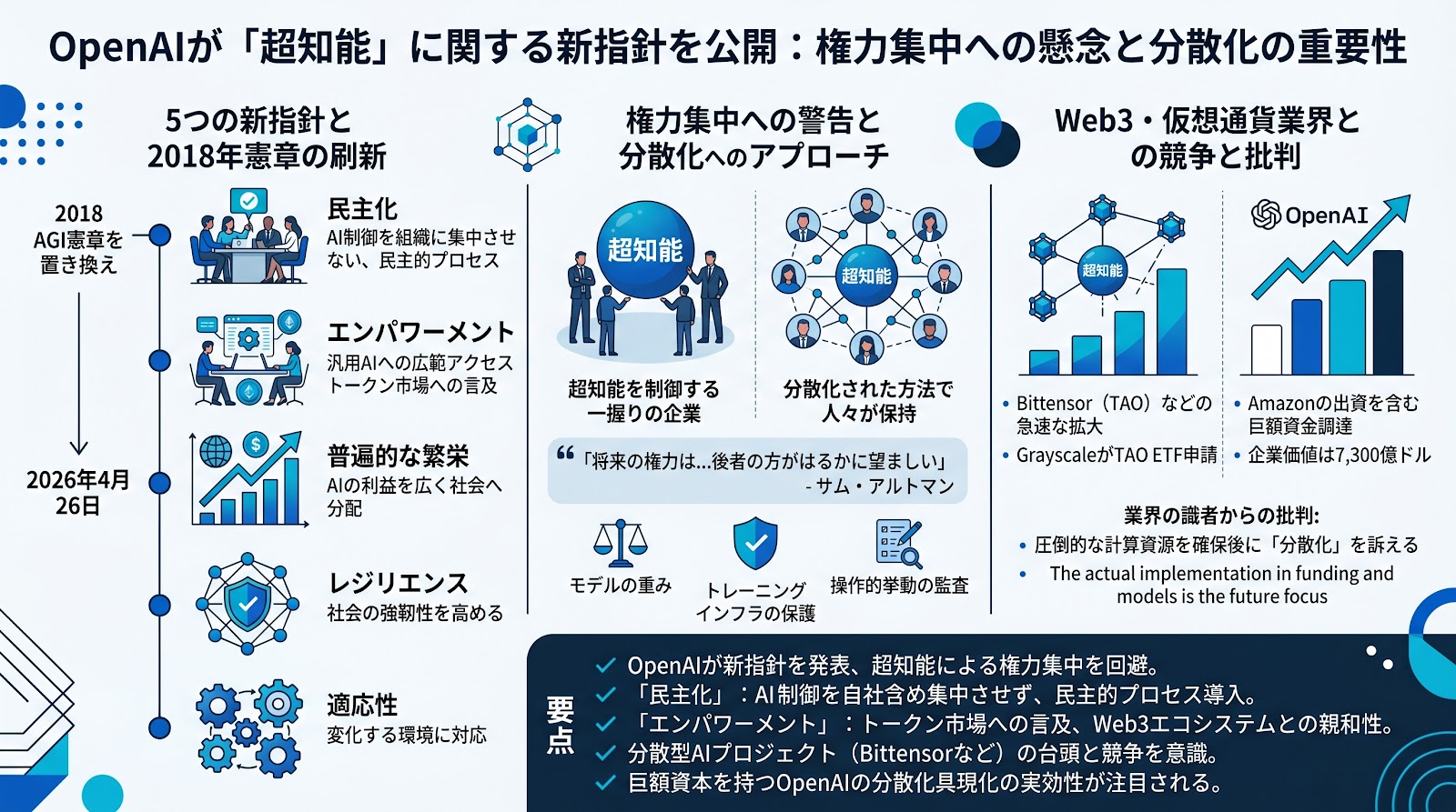 OpenAIが「超知能」に関する新指針を公開：権力集中への懸念と分散化の重要性を強調
