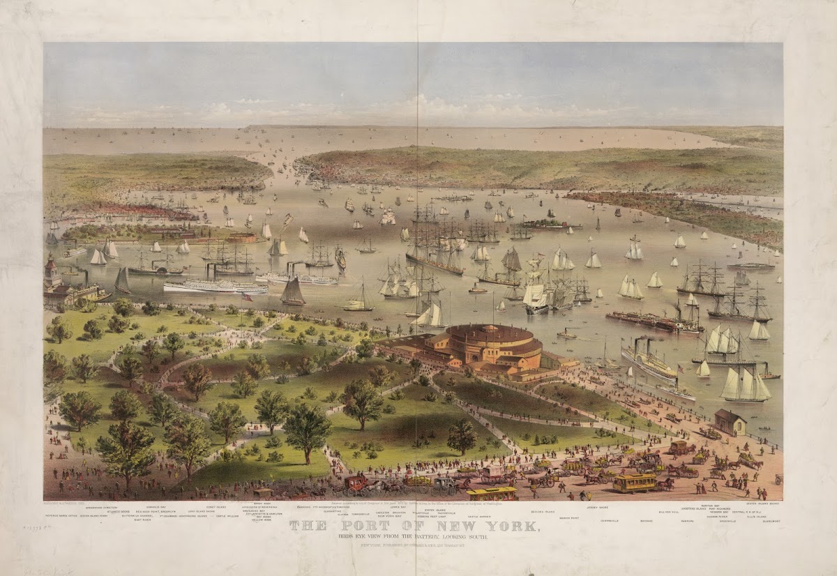 The Port of New York birds eye view from the battery looking South 1872