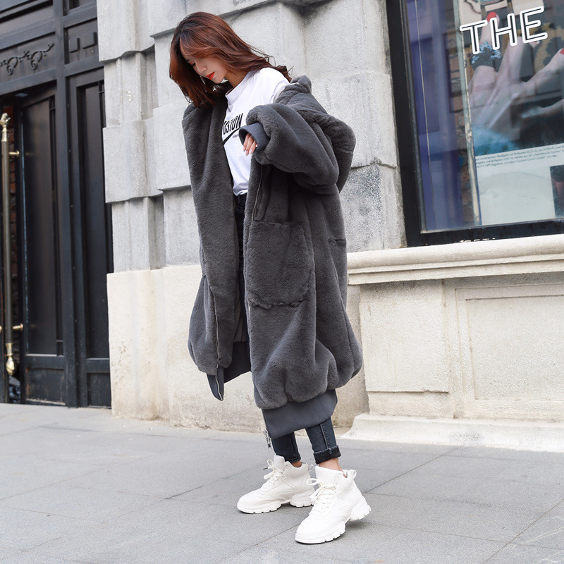 Long Ladies Faux Fur Coat with Hood