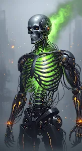Cybernetic Skeleton Android, Neon Green Energy Core