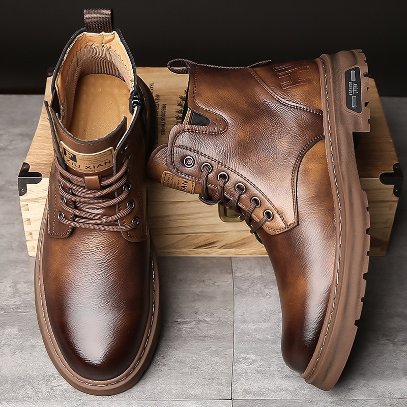 Men's Vintage-Style Boots, Ankle-High, Synthetic PU