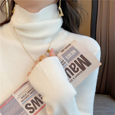 Women's knitted sweater with a stand-up collar, slim fit