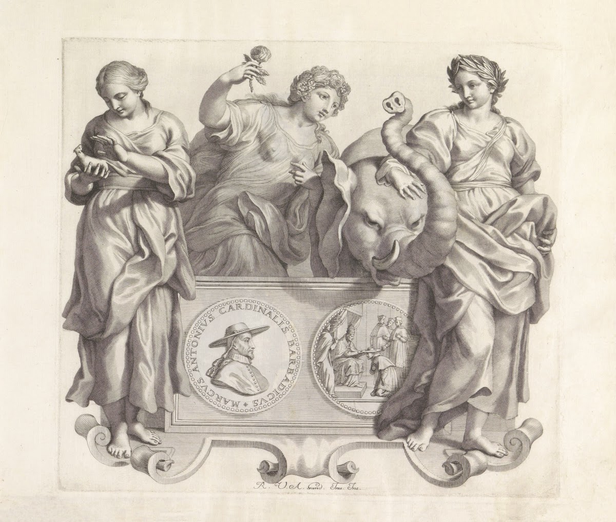 Portret van Marcantonio Barbarigo en de personificaties van Beleefdheid Vriendel