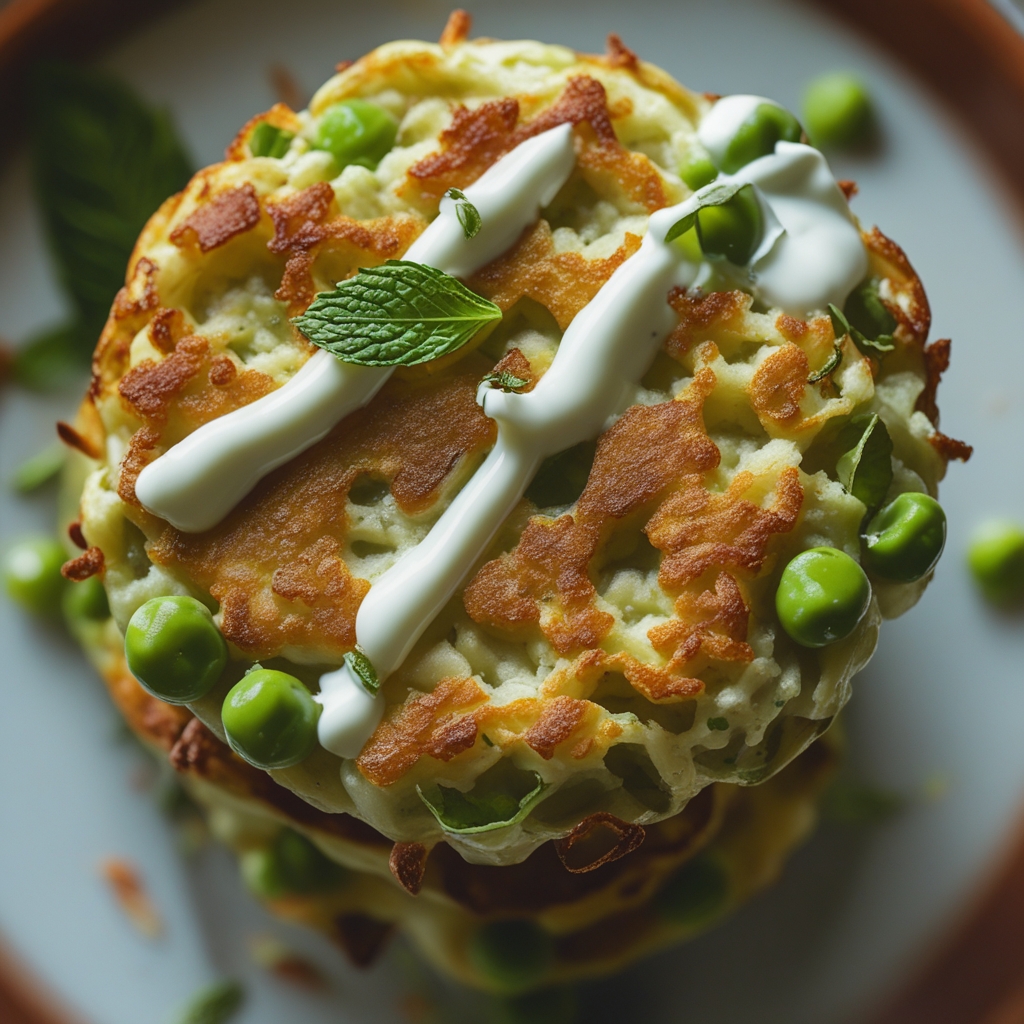 Final Crispy Halloumi & Green Pea Protein Fritters with Mint-Yogurt Drizzle