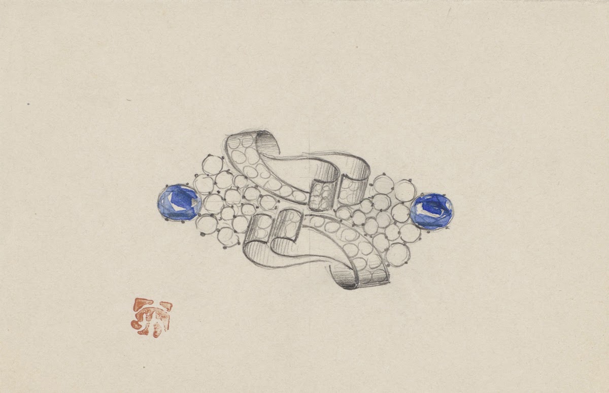 Ontwerp voor een broche met saffieren c 1920   c 1930