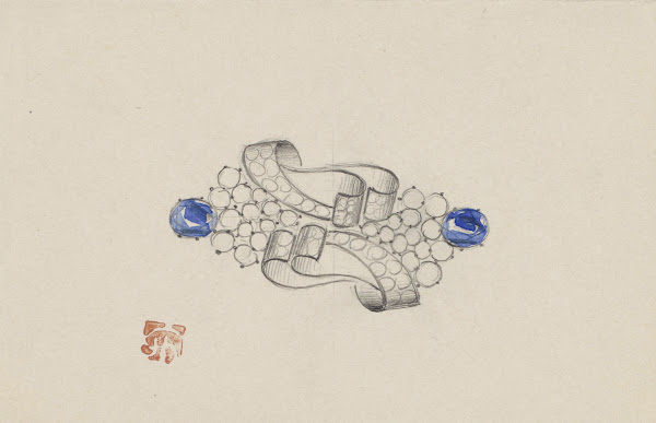 Ontwerp voor een broche met saffieren c 1920   c 1930
