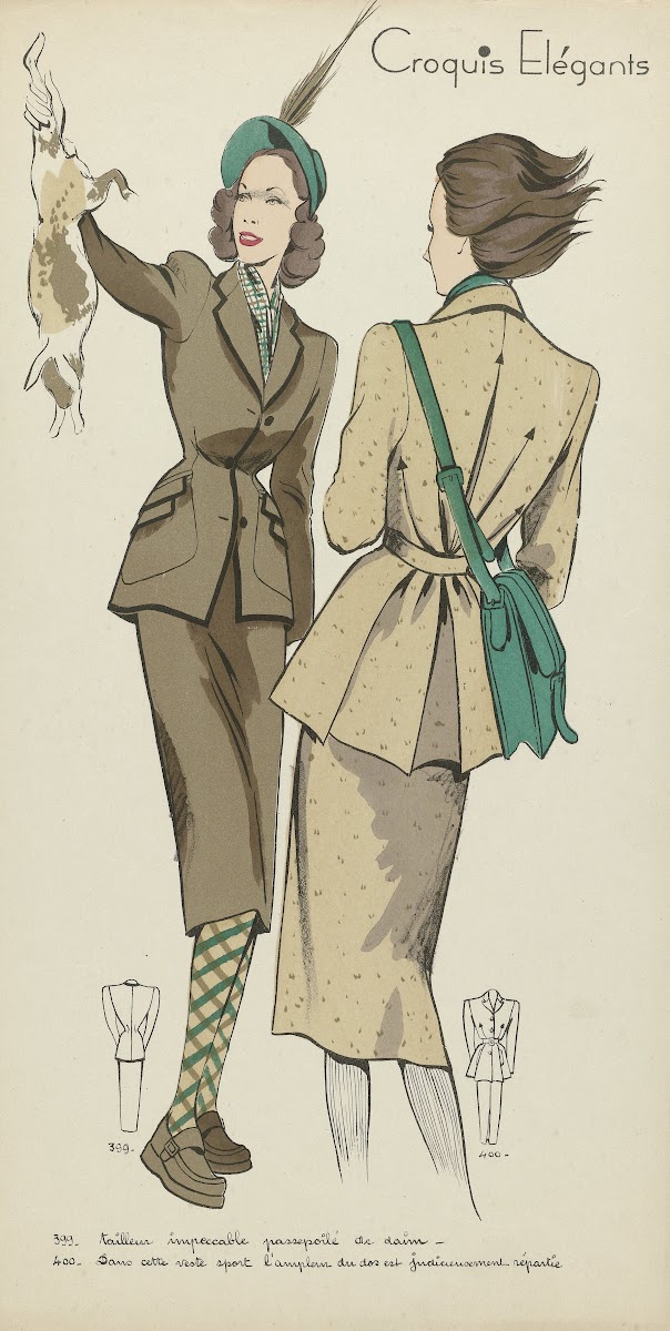 Croquis Elégants ca 1948 No 399 en No 400 Tailleur impeccabl c 1948