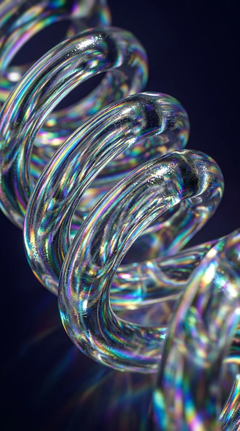 Abstract Iridescent Glass Spiral with Rainbow Light Refraction - Free 4K mobile Wallpaper