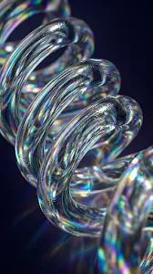 Abstract Iridescent Glass Spiral with Rainbow Light Refraction