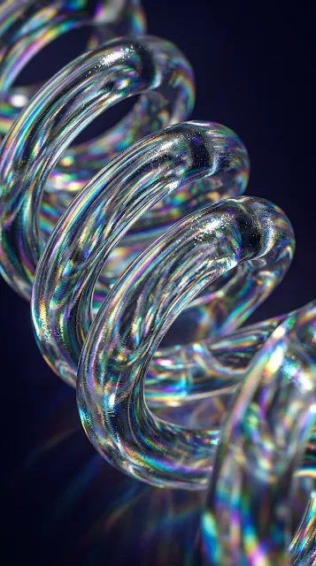 Abstract Iridescent Glass Spiral with Rainbow Light Refraction
