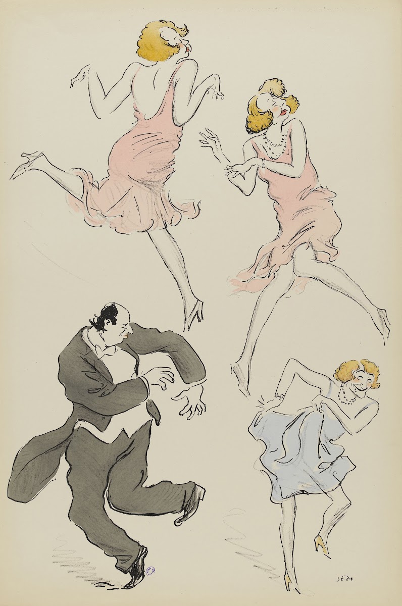 Maurice de Rothschild Cécile Sorel en bleu et un personnage féminin en rose 1927