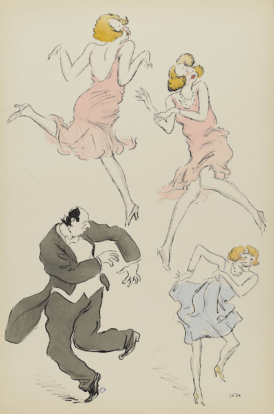 Maurice de Rothschild Cécile Sorel en bleu et un personnage féminin en rose 1927