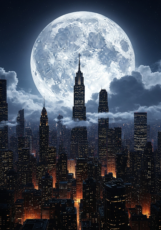Moonlit Gotham Cityscape