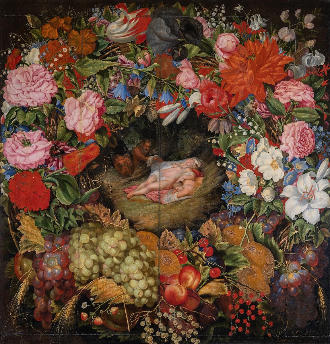 Wreath of Flowers and Fruit with Centre Piece after Rubens 1656