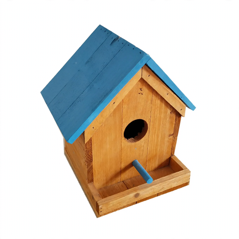 Hanging wooden bird feeder