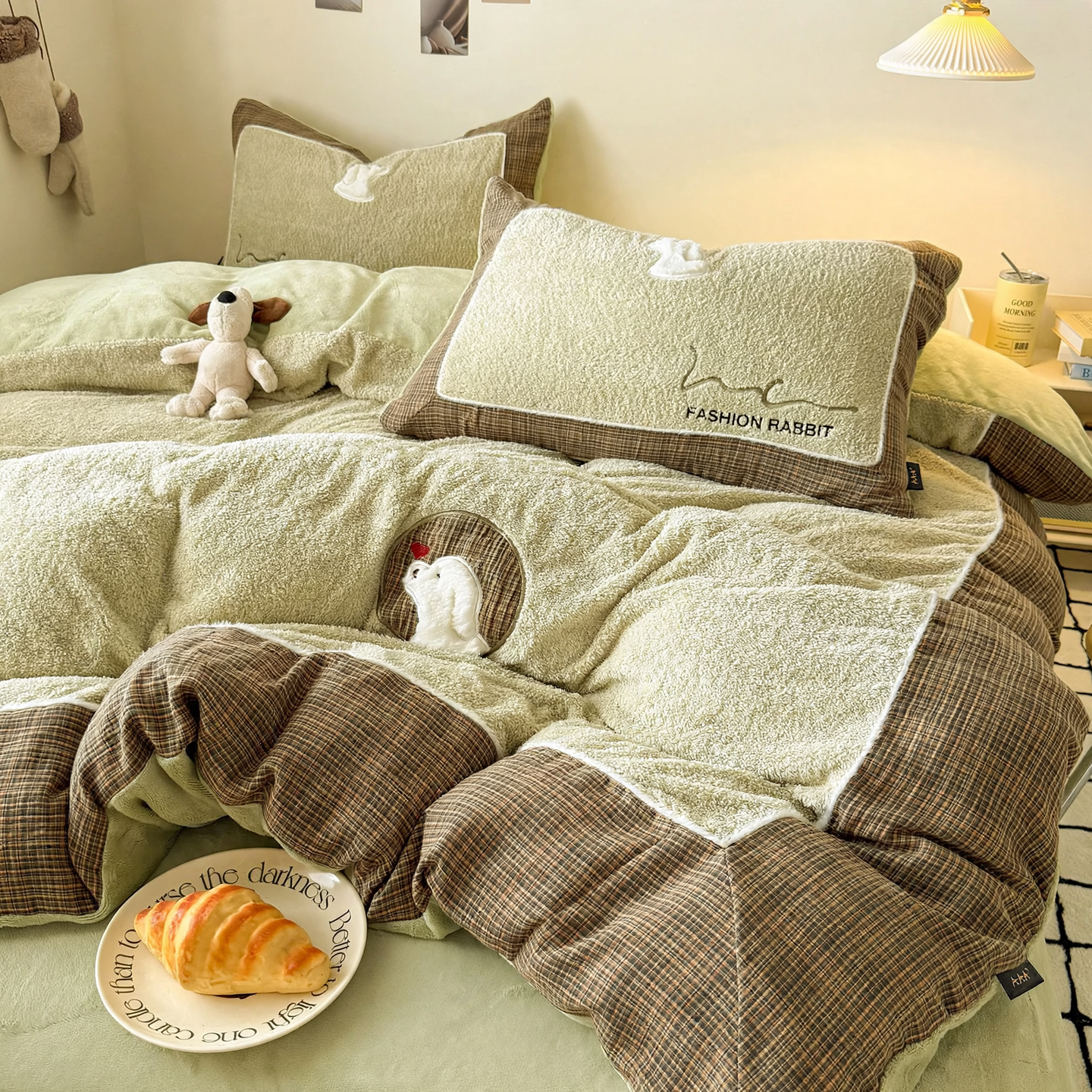 Milk fiber fleece bedding set, thickened, various sizes