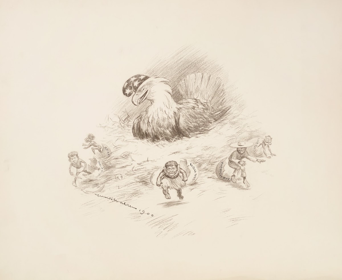 The American eagle depicted as a hen sitting on a nest full of hatching eggs 190