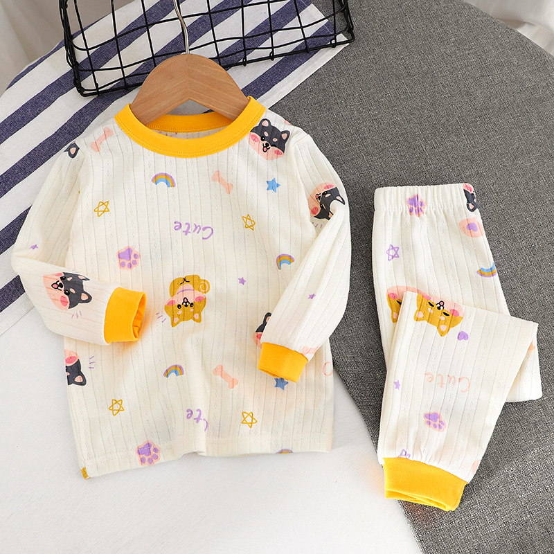 Kids' cotton pajama set with jacquard pattern