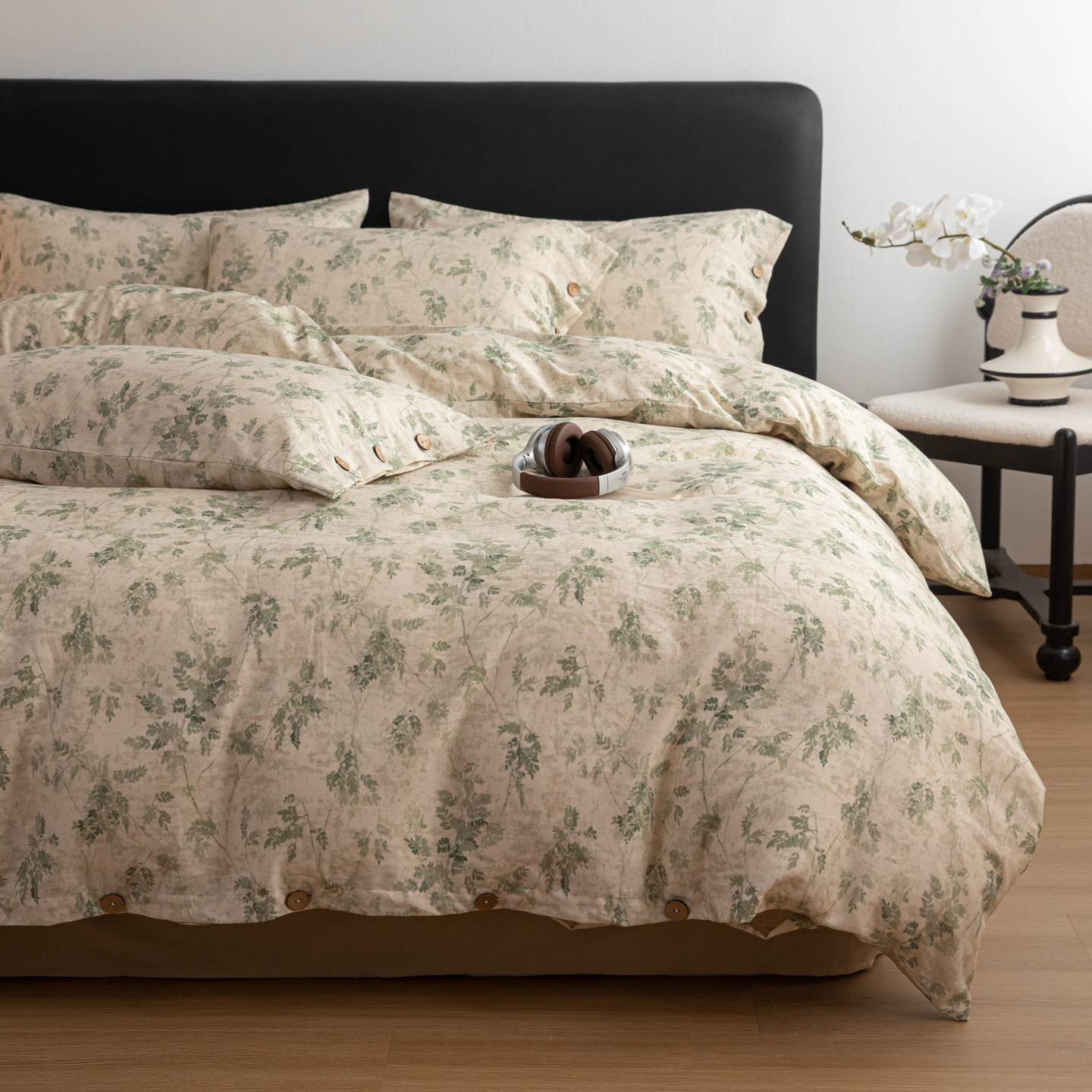 Baumwoll-Leinen-Bettwäsche, 3-4-teilig, Landhausstil