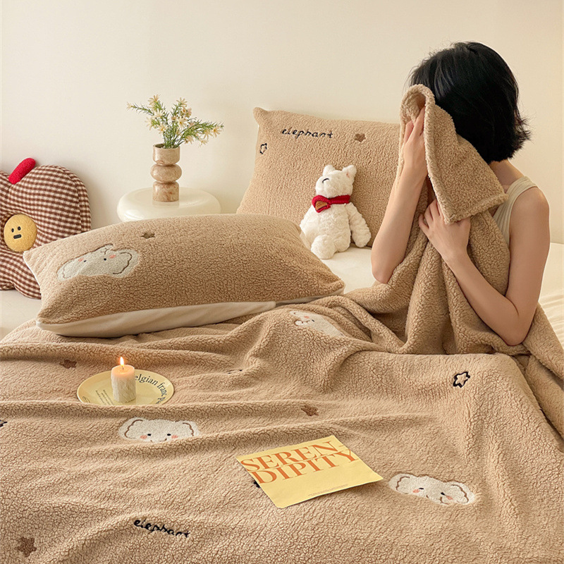 Double-sided lamb fleece blanket with cartoon print